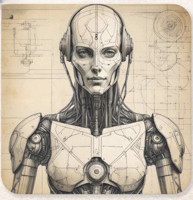 Cyborg  SCI-FI FEMALE Coasters 4 X 4 INCH Neoprene New Set Of 2