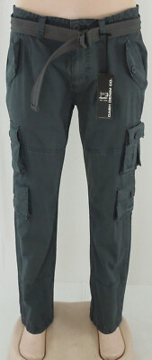 Mens Dash Denim Fashion Belted Twill Cargo Pants Gray 32-42 MSRP $69.99 