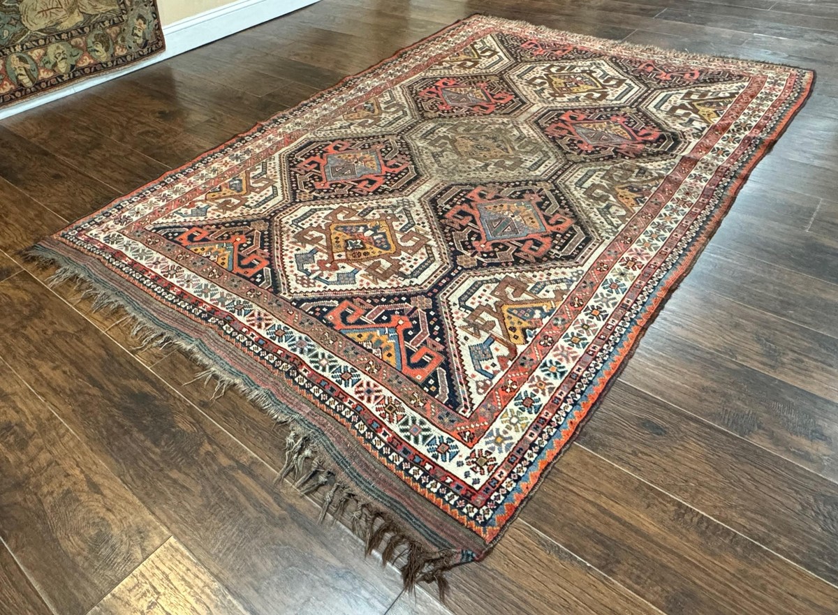 Antique Per'sian Qashqai Rug 5x8 Tribal Carpet Khamseh Rug Antique Per'sian Qashqai Rug 5x8 Tribal Carpet Khamseh Rug