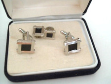 Woodward Art Deco Black Enamel Cufflinks and Tuxedo Studs Set NWT