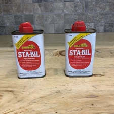 Set Of 2 Vintage Gold Eagle Sta-Bil Oil Can Tin Fuel Stabilizer 4 oz Chicago