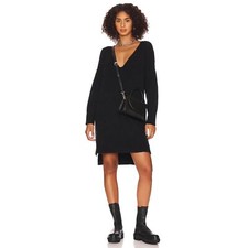 Free People NWT C.O.Z.Y. Pullover Dress V Neck Sweater Knit Tunic Black Sm New