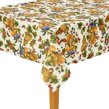 1 Printed Fabric Tablecloth,60"x84" Oblong, EURO GARDEN,FRUITS & BUTTERFLIES, VL