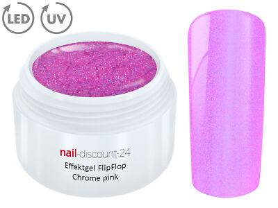 UV LED Effekt Gel FLIP FLOP CHROME PINK Farb Color Feiner Glitzer Glitter Tips