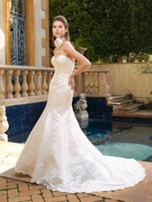 Casablanca Bridal Wedding Dress Size 6 Princess Beadwork Embroidery Satin  Lace