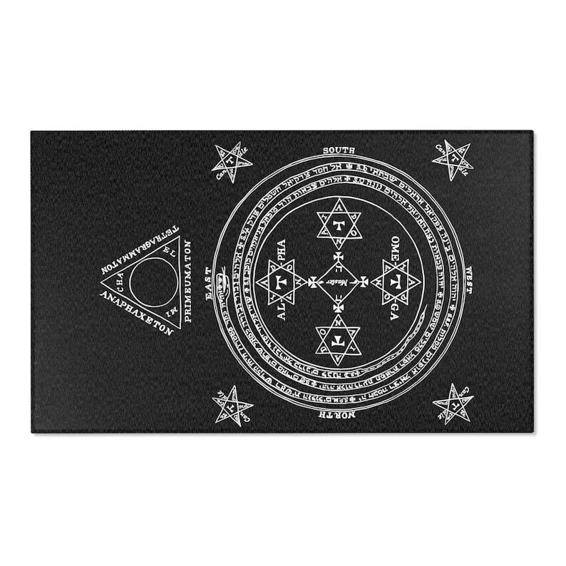 Magical Sigil Circle of King Solomon Rug, Green Witch Goetia Hermetic Rosicrucia - Image 3 of 4