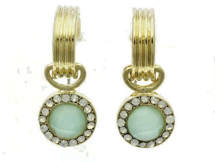 Hoop Earrings Crystal Gold-tone Green Fashion 1