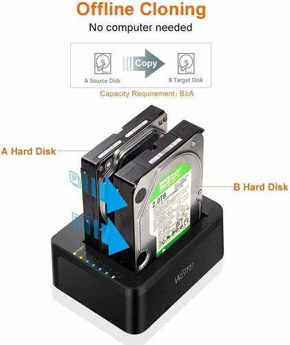 USB C 3.0 Dual Bay External Hard Drive Docking Station with Offline Clone SSD - Afbeelding 4 van 8