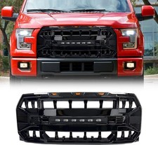 For 15-17 F150 Front Bumper Grille Armor Grill Woff-road Lights Glossy Black