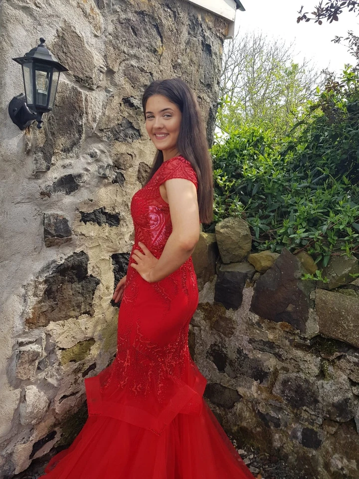 Jovani Red Fishtail Formal Prom Bridesmaids Evening Dress Gown UK 10 - Image 4 of 4