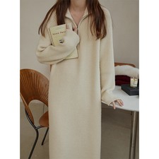Autumn New Women's Korean Loose Collared Sweater Long Knitted Base Sweater Dress