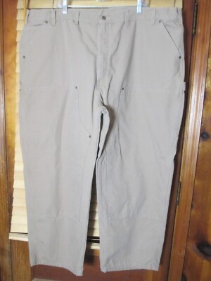 Carhartt Men's 50x30 Denim Beige Carpenter Jeans Work Pants Double Knee NEW