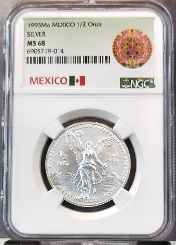 1993 MEXICO SILVER LIBERTAD 1/2 ONZA NGC MS 68 RARE HIGH GRADE GEM
