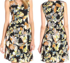 Nine West Dress Size 12 Butterfly Sleeveless V Neck Drop Waist Short Pleated