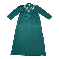 Vanity Fair Womens Green Full-Length Robe Size S Long Sleeves Floral Collar READ