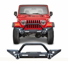 Vijay Textured Front Bumper Wwinch Plateled Lights For 97-06 Jeep Wrangler Tj