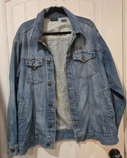 SEAN JOHN Mens Jean Trucker Jacket Denim Long Sleeve Y2K Urban Hip Hop Vtg LARGE