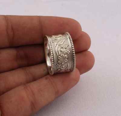925 Sterling Silver Band& Statement Meditation Ring Handmade Ring All Size -q-77