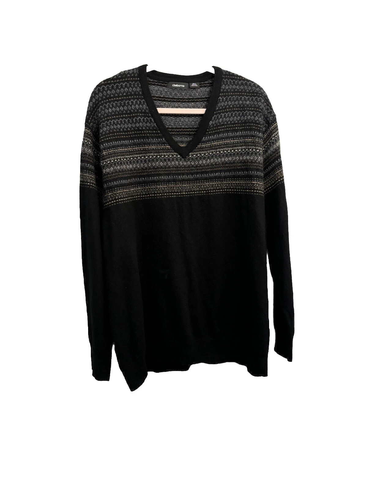 Claiborne Wool V Neck Fair isle Knit Sweater Men 3XLT