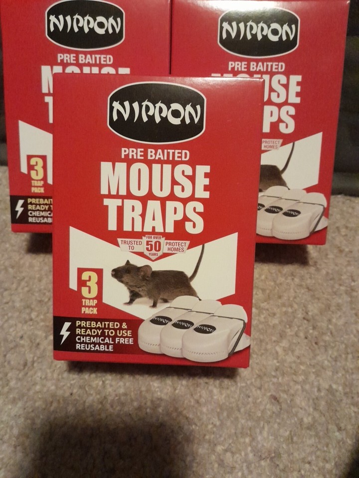 3 x Nippon PreBaited Mouse TrapsEasy to Use Chemical Free No Handling
