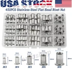 450pcs Stainless Steel Rivet Nut Kit Metric Rivnuts Nutsert Assorted M3-M8 Set