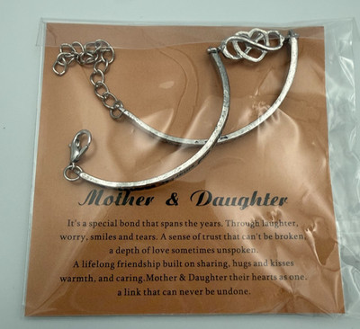 Mother Daughter Bracelet Silver Quote Interlocking Hearts Inspirational Gift New