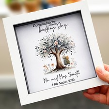 Personalised Wedding Day Pebble Art Gift Mr & Mrs Keepsake 6 Inch Picture Swing