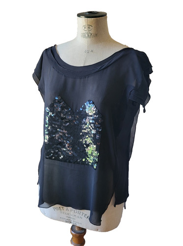 Sonia Rykiel, Sonia Rykiel blouse mousseline et sequins Vintage black chiffon blouse T.42 XL
