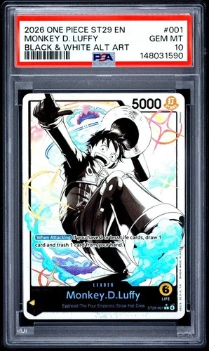 2026 One Piece ST29 EN Black & White Alt Art #001 Monkey D. Luffy PSA 10