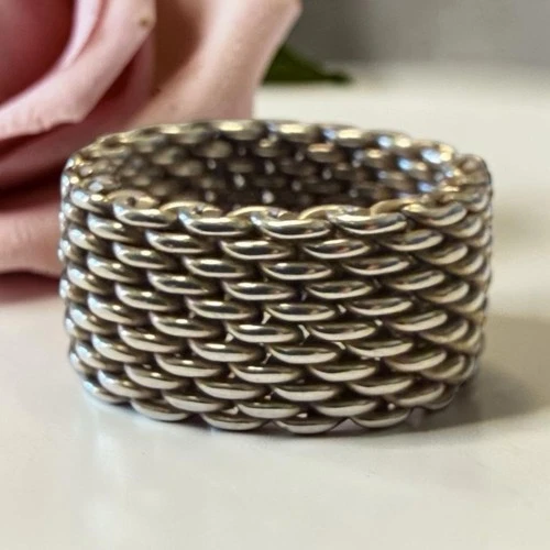 Tiffany & Co. Vintage .925  Silver Somerset Mesh Ring Size 6 7.8g AUTHENTIC