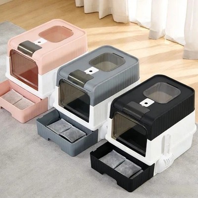 Fully Enclosed Extra Cat Litter Box Large Drawer Style with Scoop Foldable