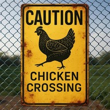 CAUTION CHICKEN CROSSING Art Tin Metal Signs Home D cor 8x12