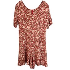 Vintage Express Red Floral Rayon Romper Short Sleeve Back Tie 90s Womens Large