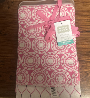 Hudson Baby Infant Girl Cotton Flannel Receiving Blankets, Pink Rose, 30'x30'
