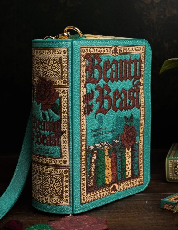 Bolso Bandolera Nuevo con Etiquetas La Bella y la Bestia en Forma de Libro con Dije Rosa