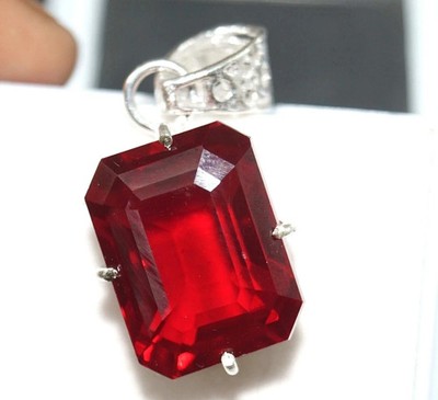 32 Ct Natural Certified Red Ruby Gemstone Pendant In Solid 925 Sterling Silver