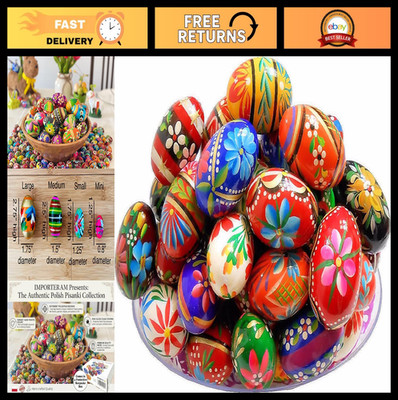 Hand Painted Wooden Easter Eggs Set of 6 - Decorative Pisanki Eggs for Spring De
