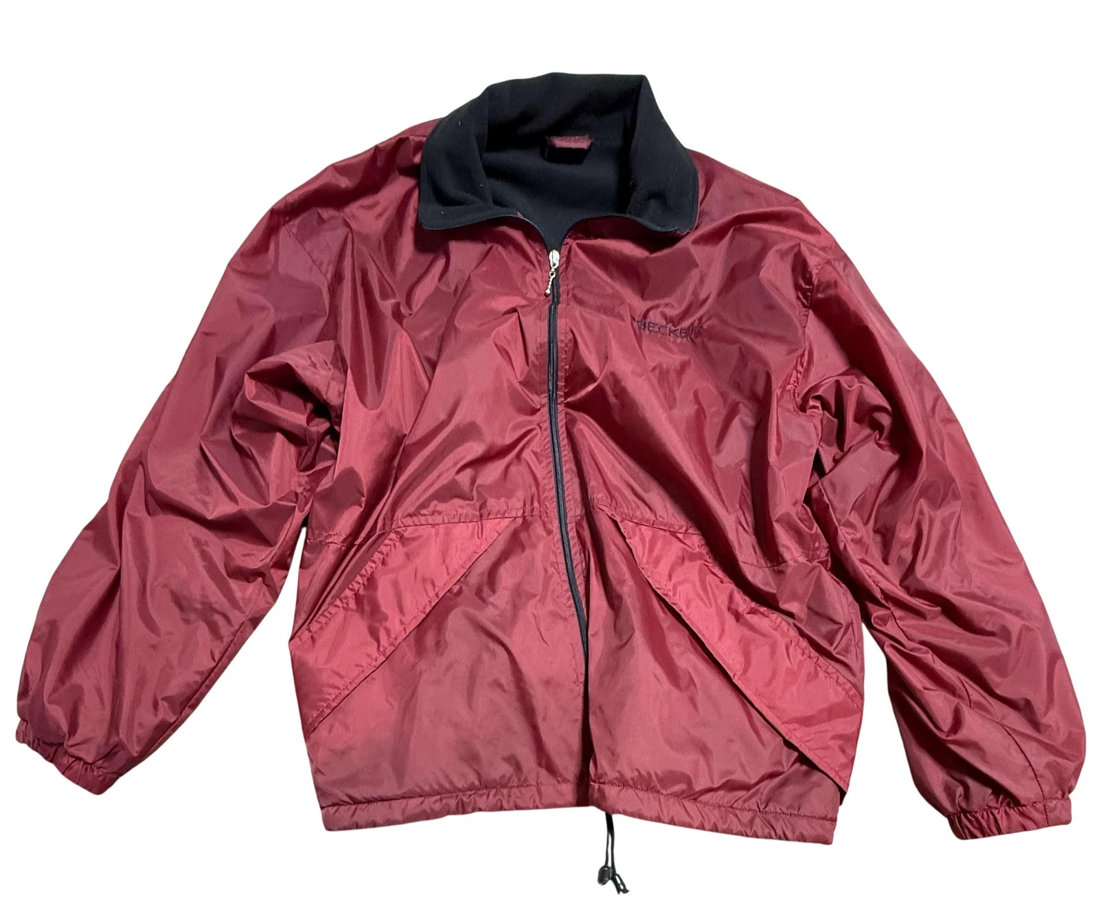 Becker Jacket Mens Large Red Fleece Lined Windbreaker Zip Pockets Lightweight