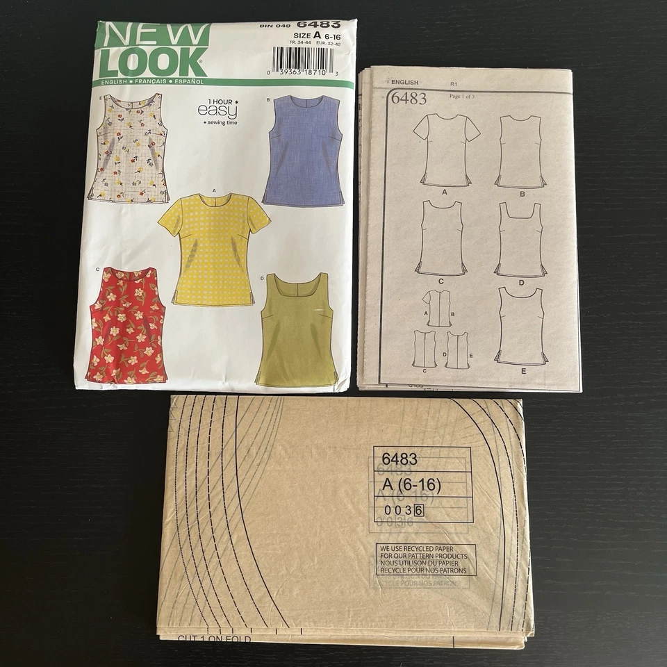 New Look Sewing Pattern 6483 Size 6-16 Tops Sleeveless Short Sleeve 2002 - Image 4 of 4