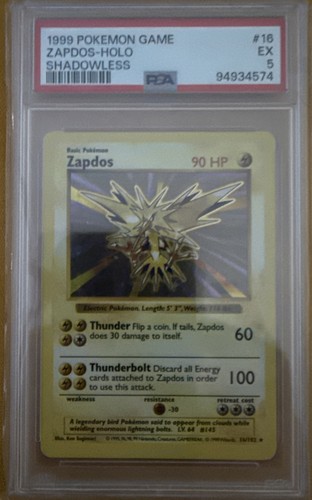 PSA 5 Pokemon Card: Zapdos 16/102 Shadowless Holo