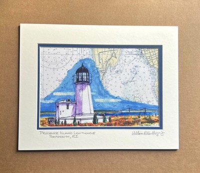 Prudence Island Lighthouse Art Print Sandy Point Light Portsmouth RI ferry gift