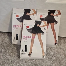 6 Total Pairs Size Queen Jet Black Hanes Style Essentials Regular Top Pantyhose 
