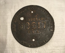 Antique August 1925 Baldwin Locomotive Works builder's plate 58617 - solid brass