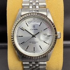 RARE Cyma President Quartz Silver Dial Baton Index Swiss Made Watch Vintage Men