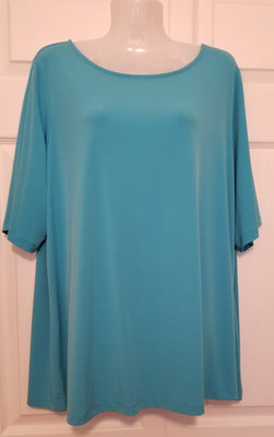 Susan Graver Women's Top  Blue Essentials Elbow Sleeve Liquid Knit Size 1X