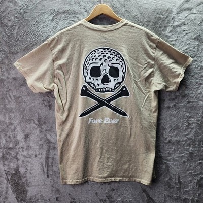 Fore Ever Golf Skull Crossbones Tee Size L Tan 100% Cotton Streetwear Graphic