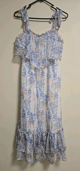 Indikkah Womens Size 10 Chiffon Midi Sundress Blue/White 