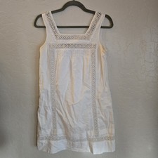 GAP White Cotton Sleeveless Shift Dress Lace Button Pleated Pockets vintage 6
