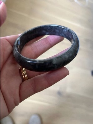 Vintage Natural Marbled Black Jade Bangle