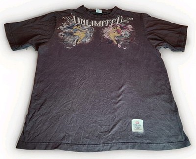 VTG Y2K Ecko Unltd Unlimited Graphic T Shirt Large Brown Pinup Skull Distressed